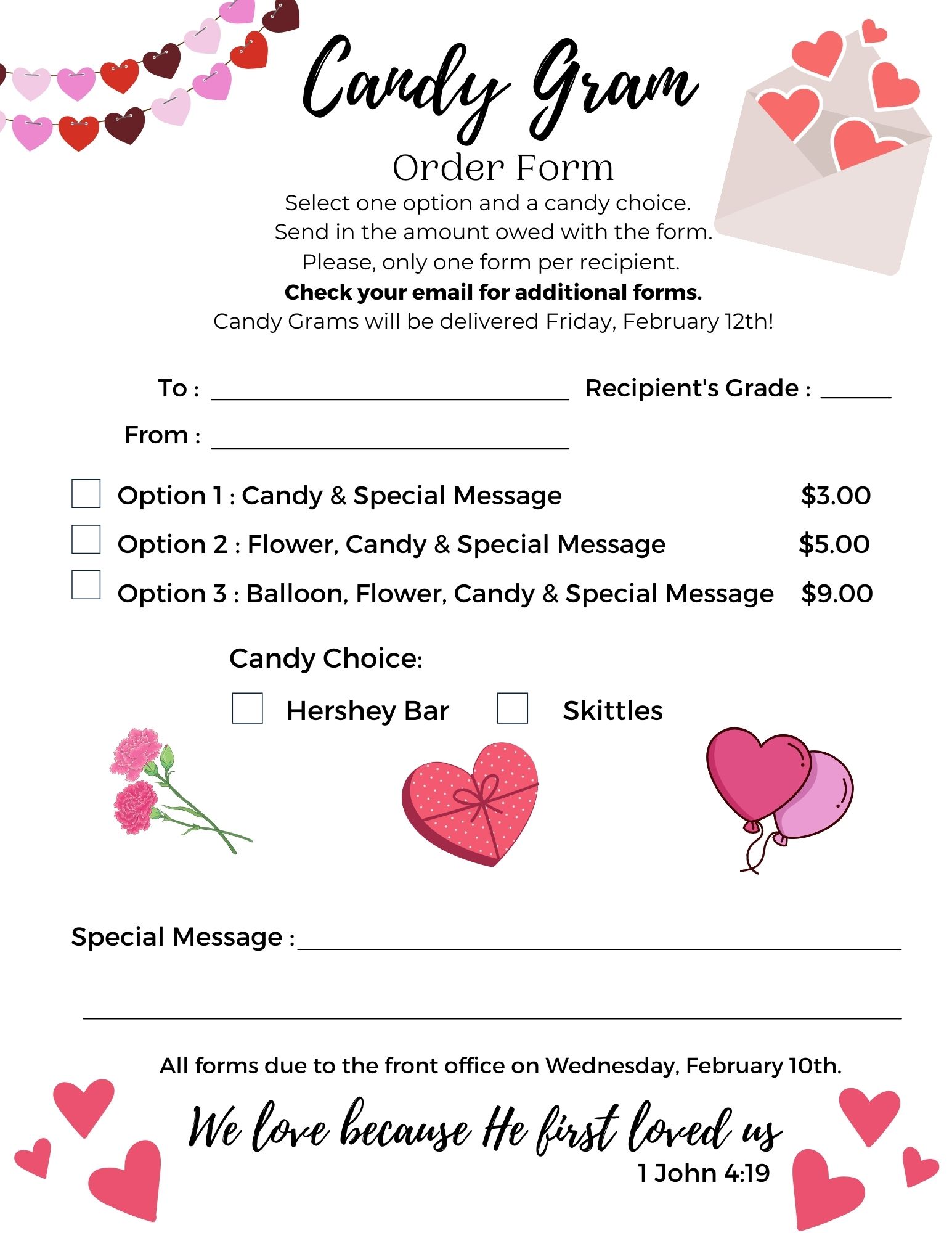 Candy Gram Order Form February 2021 St John Catholic Academy